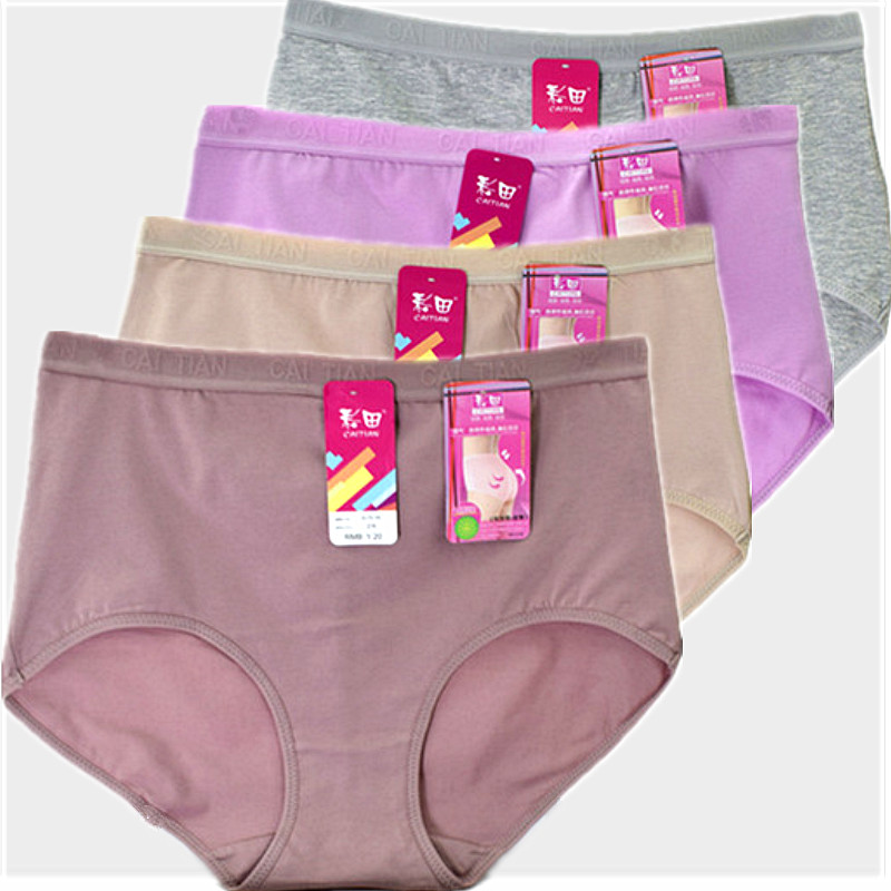 彩田中年纯色提臀全棉质三角裤