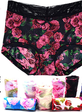 3条价彩田印花冰丝女内裤170中高腰30766大码30795牛奶丝XL纯棉裆