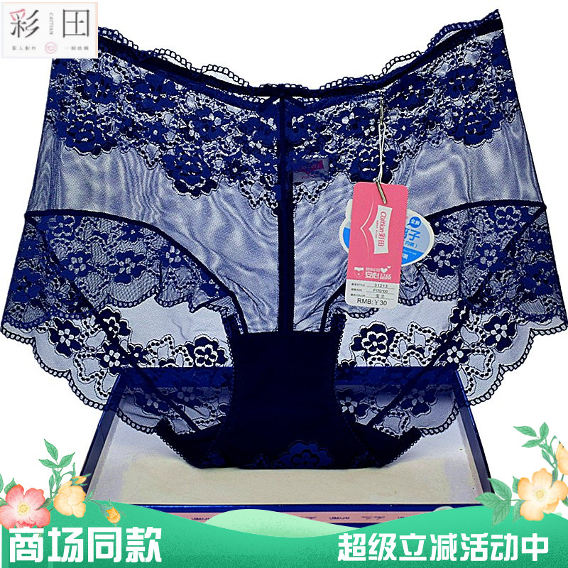 彩田内裤女士蕾丝边新锦纶透明