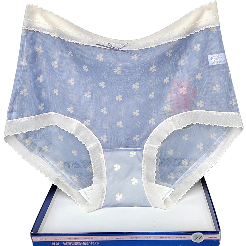 彩田内裤女高腰32206印花平脚网布蕾丝透气速干全棉裆青年透明薄