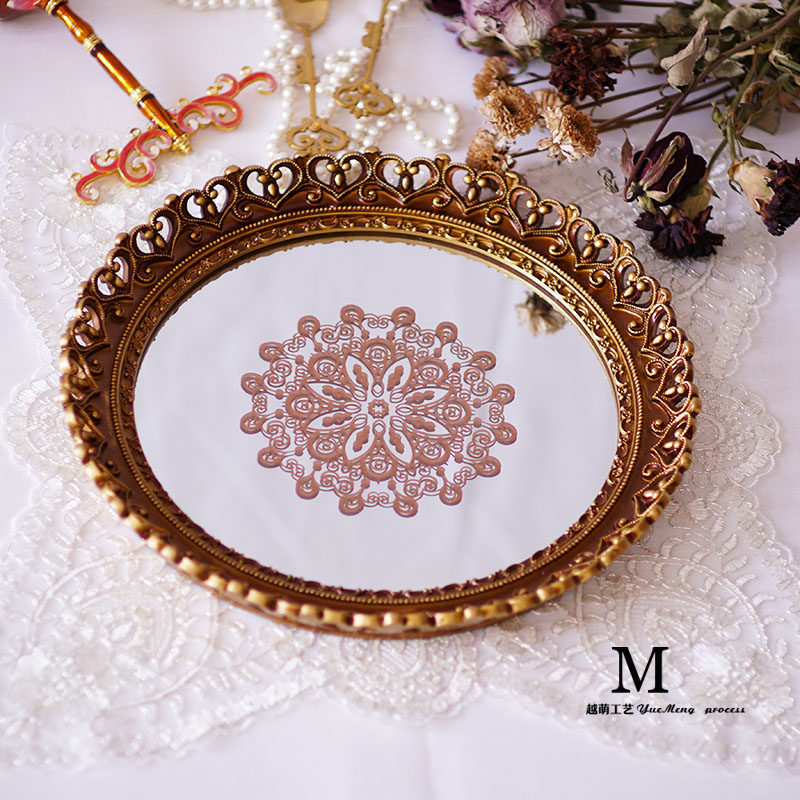 ins Retro French circular Mirror Carved fruit Inventory tea tray Luxurious Makeup Skin care products Storage Trayin the Tableware , Tableware , Fruit bowl/Fruit plate/Hamper  category - from Buy2taobao.com to provide professional Taobao agent buy service