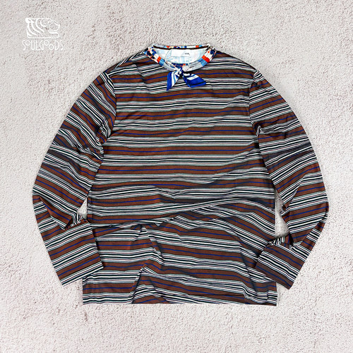 现货TOLQ Printed Mock Neck T-shirts半高领条纹印花长袖T恤26SS