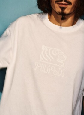 SOULGOODS TIGO 2025夏季新品印花短袖T恤简约休闲纯色纯棉圆领