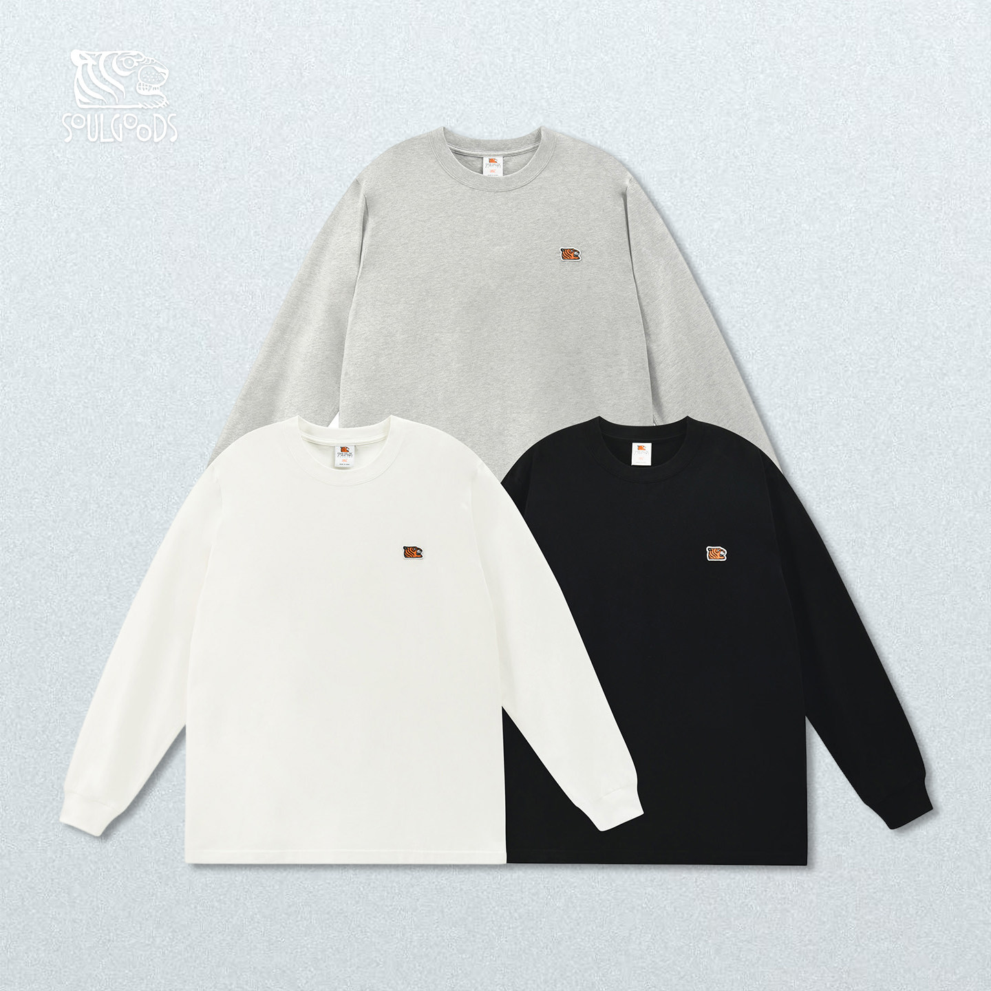 SOULGOODS 灵魂虎官方  简约休闲风格虎头绣章长袖纯棉T恤26FW
