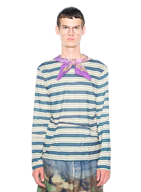 现货TOLQ Printed Mock Neck T-shirts半高领条纹印花长袖T恤26SS