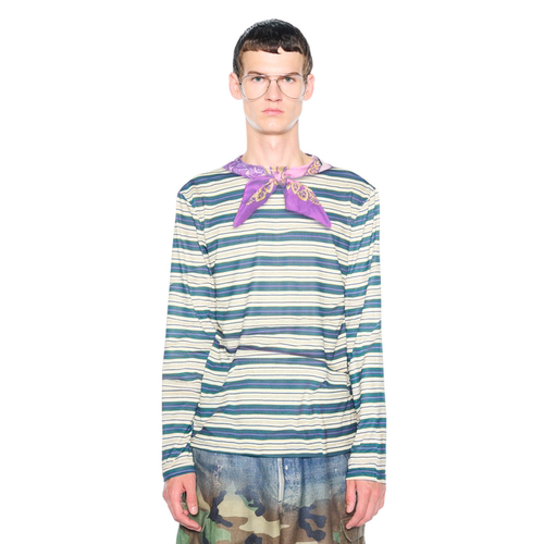 现货TOLQ Printed Mock Neck T-shirts半高领条纹印花长袖T恤26SS