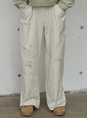 现货ANCELLM C/R DUCK DOUBLEKNEE PANTS 复古染色宽松画家裤26SS