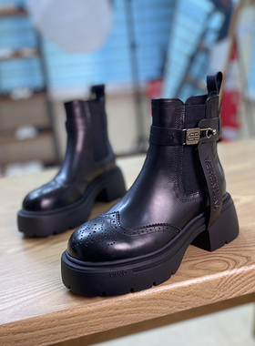 马丁靴女英伦风2025秋冬新款真皮松糕厚底欧货短靴女松紧加绒女靴