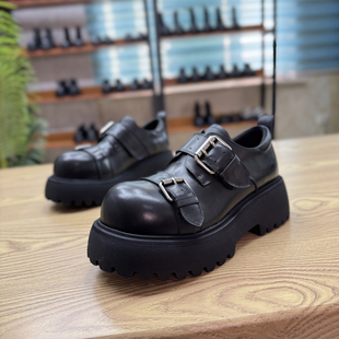 女圆头一脚蹬松糕小皮鞋 英伦风厚底乐福鞋 真皮单鞋 新款 女2026春季