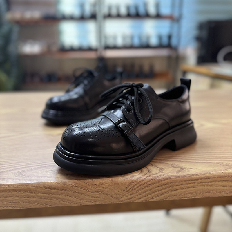 英伦风小皮鞋2025春季新款真皮单鞋女平底圆头休闲复古布洛克女鞋,女鞋,深口单鞋,淘宝优惠券,粉丝福利购,淘宝优惠卷