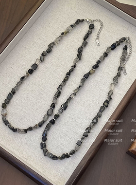 天然石黑色串珠链配饰2025新款爆款轻奢高级感颈链锁骨链日常百搭