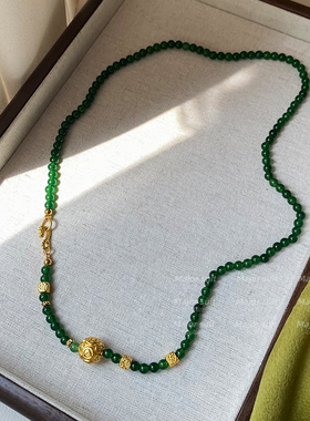 新中式国风绿色玉髓串珠项链