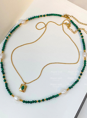 绿色天然石串珠项链配饰女高级感轻奢小众颈链叠戴锁骨链日常百搭