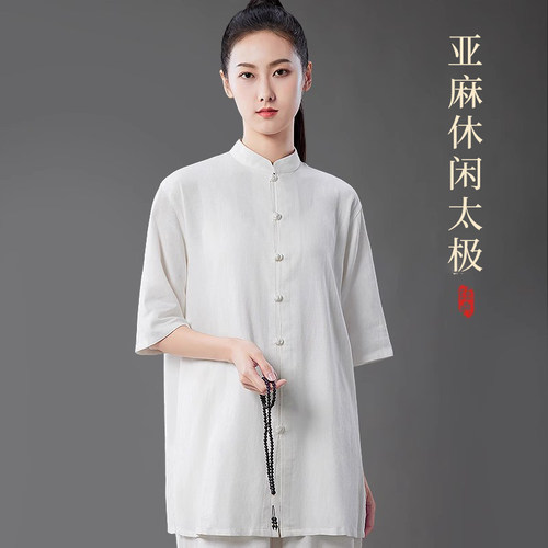 新款亚麻短袖太极服夏季薄款