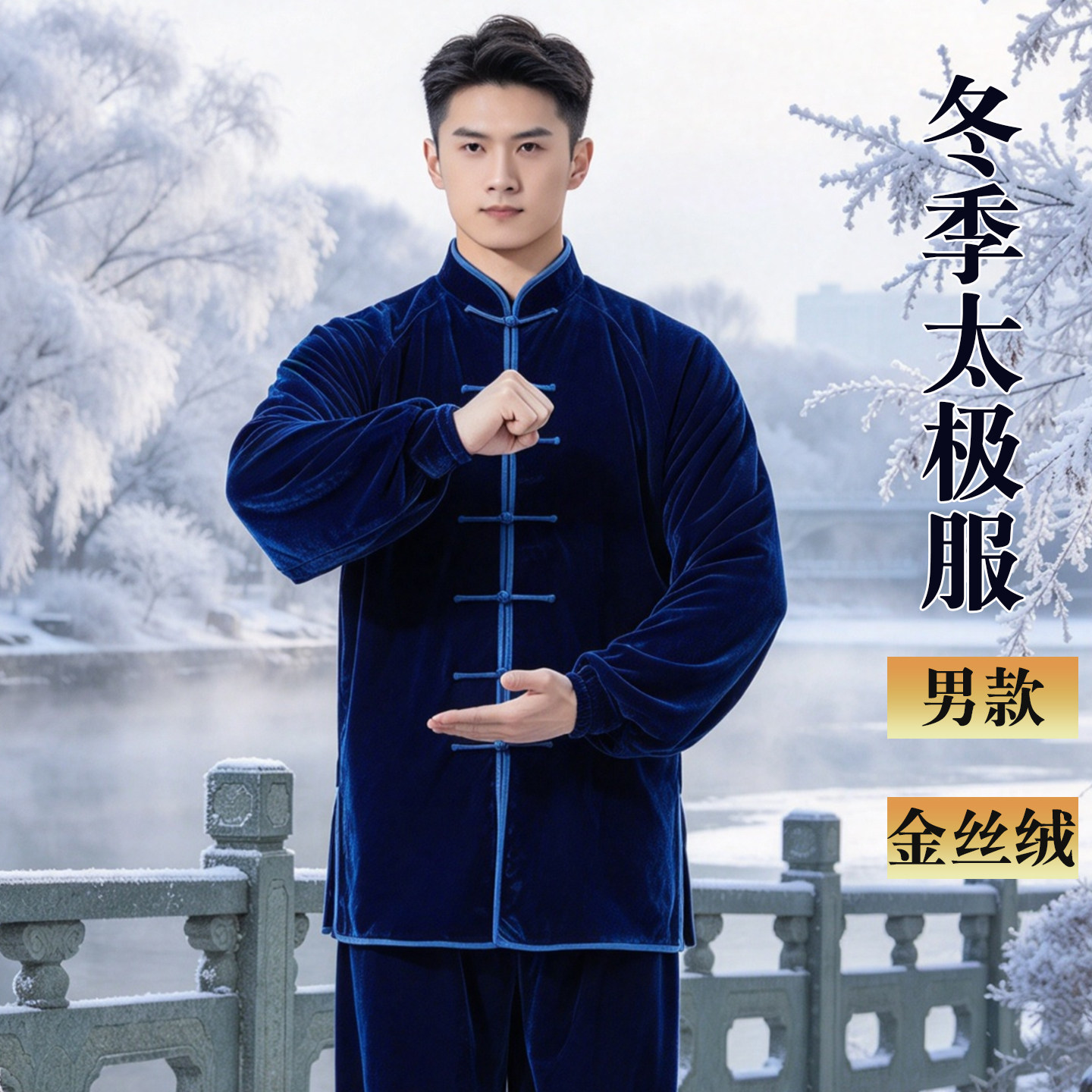 冬季太极服男款金丝绒加绒加厚太极拳练功夫武术表演比赛太极服