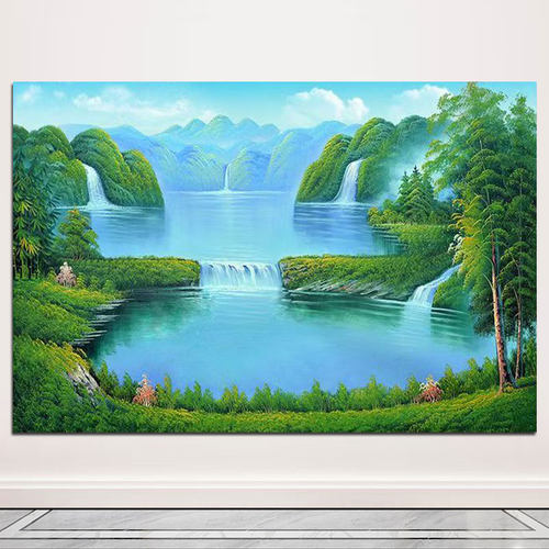 聚宝盆山水画八方聚财靠山招财山水风景画流水生财青山绿水壁画图