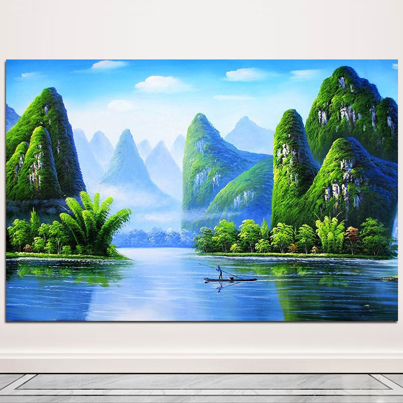 桂林山水风景画青山绿水招财沙发床头背景墙装饰画客厅挂画自粘画