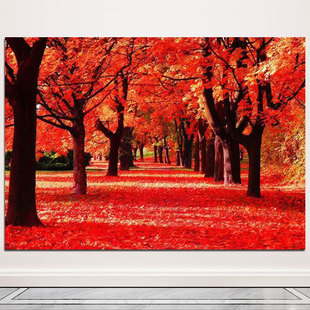 枫树林挂画红叶枫叶红红火火餐厅书房玄关装饰画壁画自粘墙纸贴画