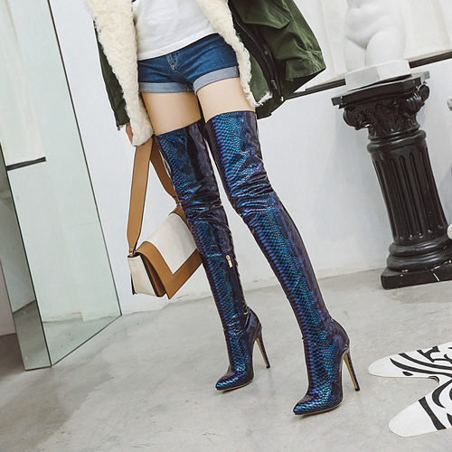 欧美性感过膝靴尖头超高跟