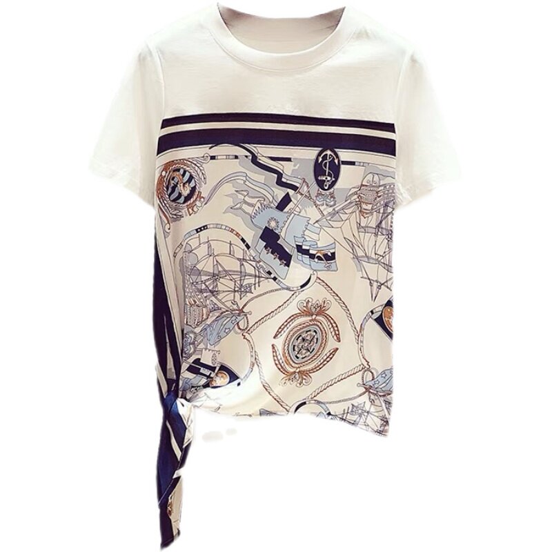 간호 티셔츠 여름 산후 복고풍 인쇄 나들이 패션 느슨한 서양식 간호 탑 라운드 넥 HOT MOM FASHION