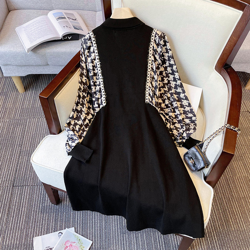 간호 복장 가을 겨울 긴팔 산후 지방 MM 중간 길이 스플 라이스 가짜 투피스 슬리밍 니트 나들이 간호 복장