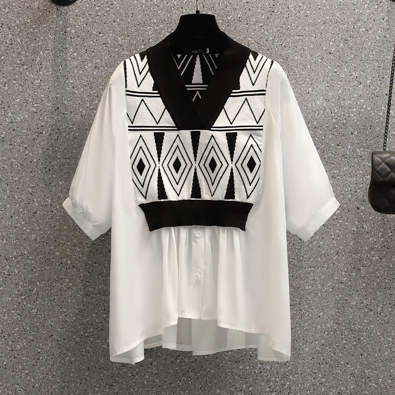 여름 신작 루즈핏 배 커버 슬리밍 산후 모유 수유 셔츠 패셔너블 스플라이싱 핫 엄마 스타일 나들이 수유 탑 여름