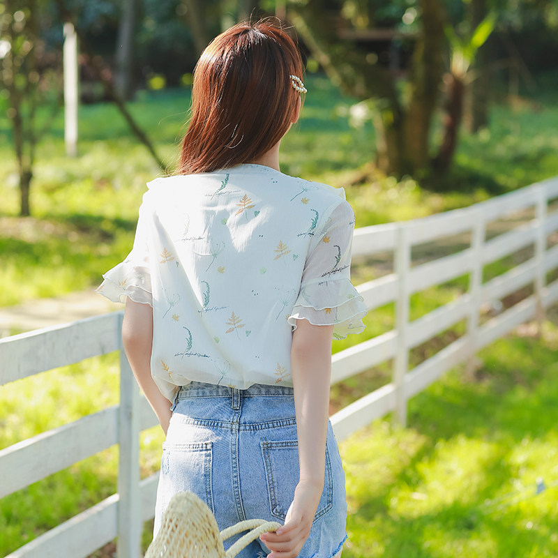 여름 새 스타일 꽃 복고풍 쉬폰 산후 간호 셔츠 세련된 핫 엄마 스타일 반팔 나들이 간호 셔츠 탑