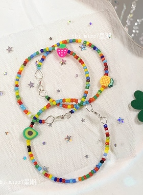 满25包邮/原创小众设计可爱童趣ins夏日彩色多巴胺串珠钢圈手链