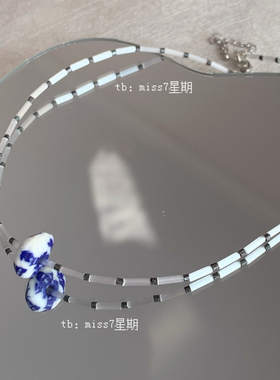 青花易｜原创小众设计高级简约进口捷克珠老琉璃串珠项链锁骨链