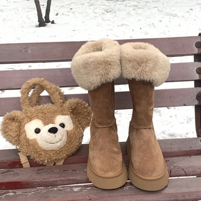 2025新款棕色雪地靴女厚底增高