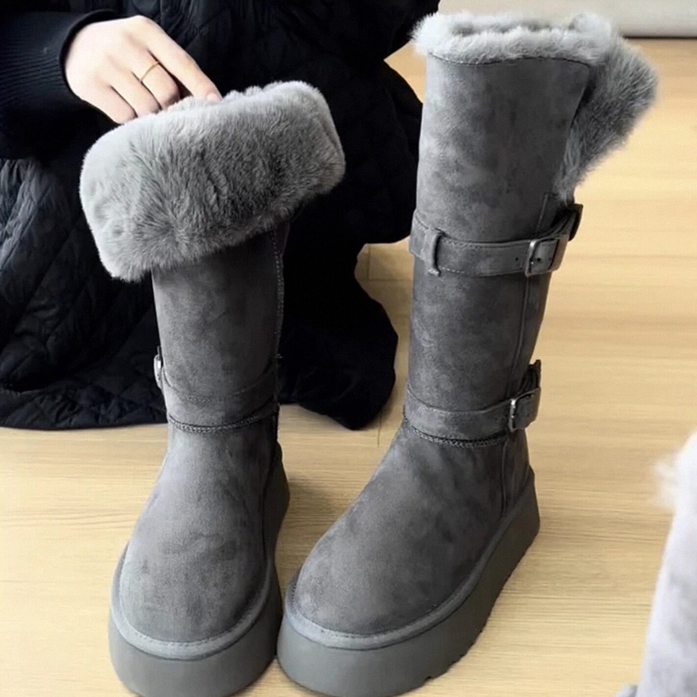 羊皮版2025新款雪地靴女厚底增高加绒加厚冬天鞋子防水防滑中高筒