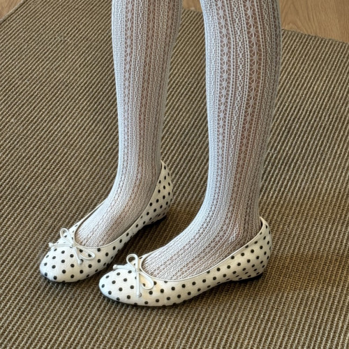 羊皮版甜美风圆头波点芭蕾舞鞋女