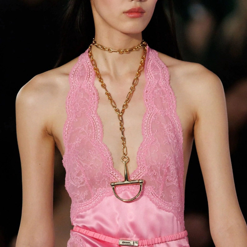 thumbnail for European and American retro light luxury high-end D letter horseshoe pendant necklace fashionable catwalk long collarbone sweater chain