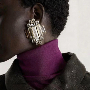 欧美小众设计轻奢几何长条方钻耳环时尚气质夸张高级感耳钉耳饰女