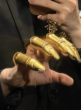 法式复古小众气质金色手指关节机械可动开口戒指独特个性时尚配饰