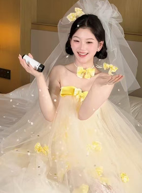 晨拍礼服女新娘法式高级感晨袍甜美风超仙气质设计感敬酒服连衣裙