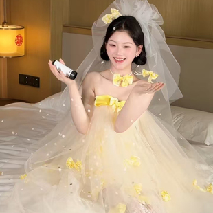 晨拍礼服女新娘法式高级感晨袍甜美风超仙气质设计感敬酒服连衣裙