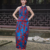 新中式 礼服高级感中国风花色敬酒服 复古风晨拍礼服女新娘立领无袖