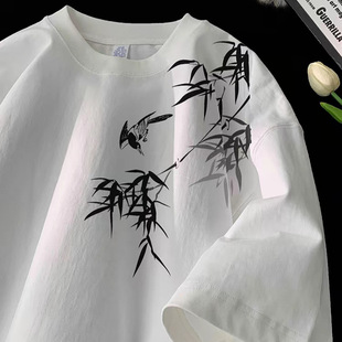 新中式国风短袖t恤男夏季2025新款潮牌重磅休闲宽松竹子半袖上衣