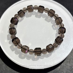 天然冰种黑曜石小方糖如茶晶手串手链diy原创水晶首饰情侣同款