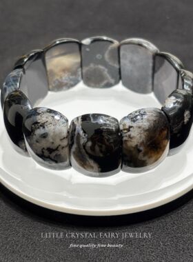 天然黑樱花玛瑙手排牌手链diy原创水晶饰品黑色系中式小众首饰