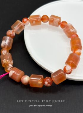 天然红樱花玛瑙桶珠手串手链diy原创水晶串珠材料国风少女心礼物