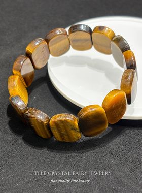 天然黄虎眼石指甲手牌排手链可diy原创水晶首饰男生酷女孩礼物