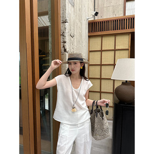 M FIVE 2026夏季5月20日十三行新品散边拼接U领小飞袖上衣