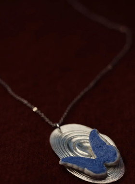 菲安琦蓝色蝴蝶长款项链女精致个性波西米亚海滩风吊坠饰品