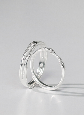 菲安琦原创设计情侣对戒连理枝小众轻奢纯银素圈男女开口戒指