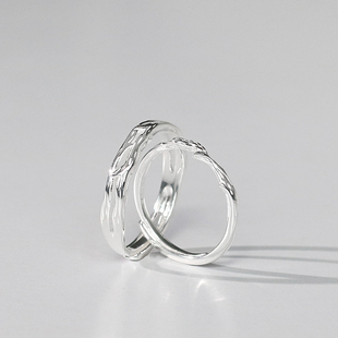 菲安琦原创设计情侣对戒连理枝小众轻奢纯银素圈男女开口戒指