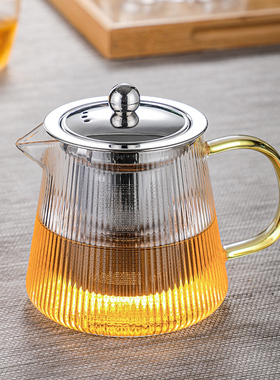 玻璃茶壶泡茶壶家用锤纹花茶耐高温茶水分离加厚电陶炉煮茶具套装
