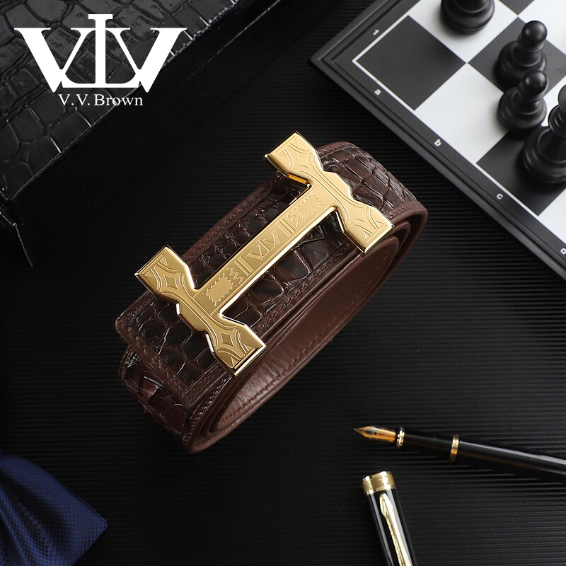 V.V.Brown男士鳄鱼皮真皮不锈钢