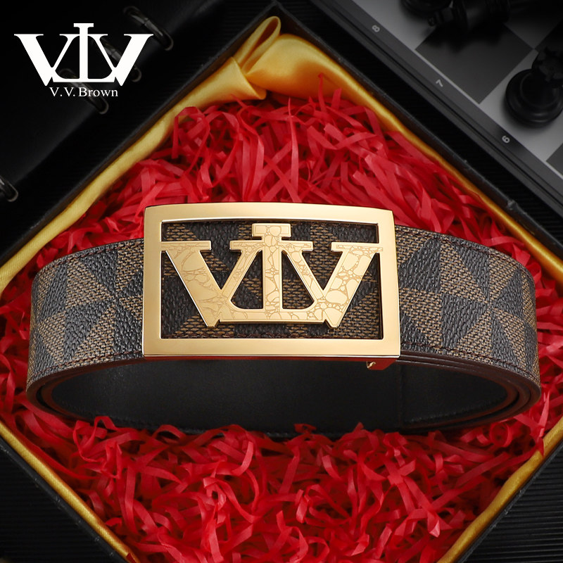 V.V.Brown VTV正品男士皮带38mm板扣腰带真皮奢侈品牌平滑扣裤带